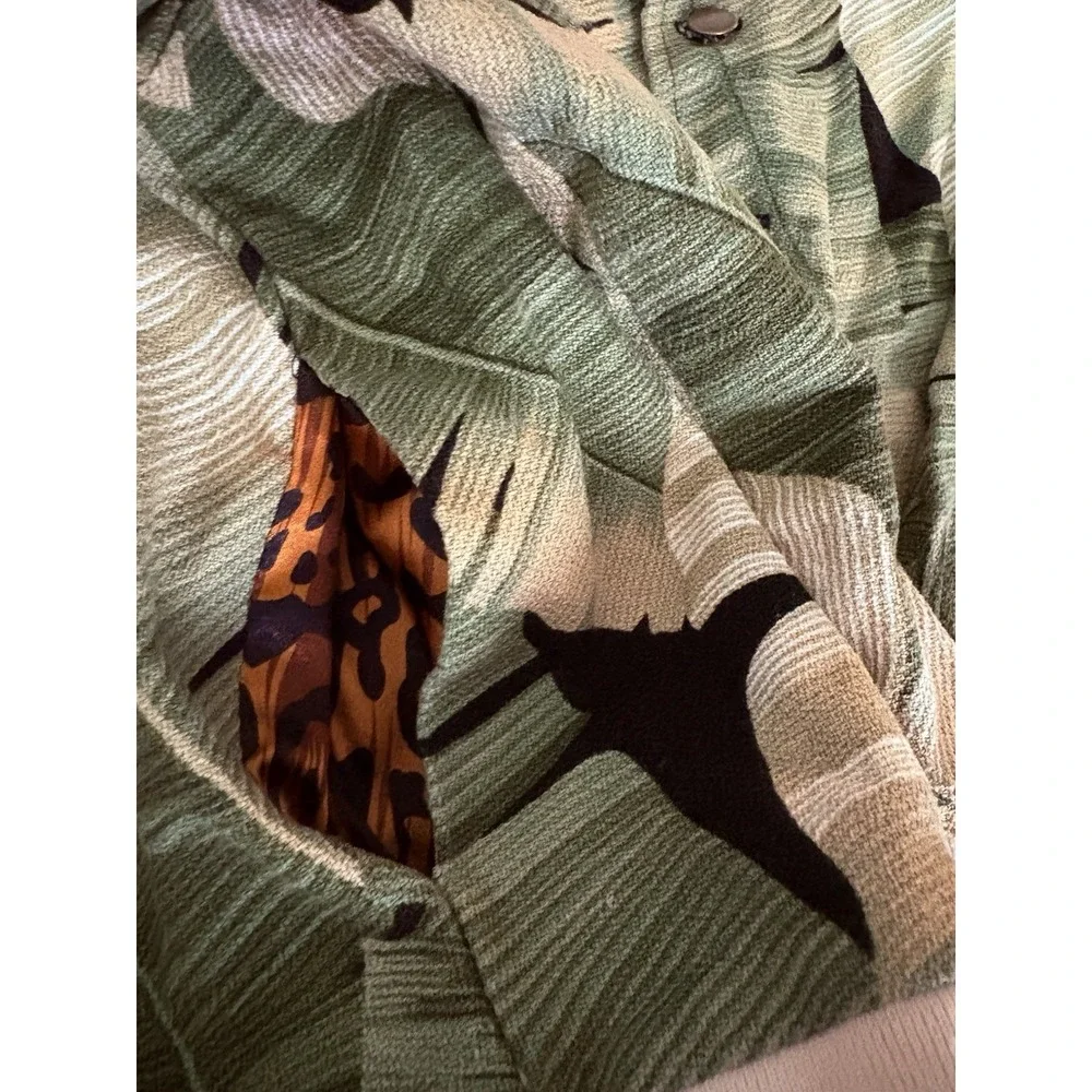 Jungle Gurl Jacket Jr Size Large Artsy Olive Green Banana Leaf Baseball Jacket‎